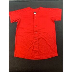 Alleson Athletic Youth Baseball Jersey Red Polyester Full Button Short Sleeve XL
